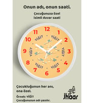 İsme Özel Kuş Silüetli Çocuk Odası Duvar Saati Orta Boy 30 cm Beyaz Camlı Sessiz