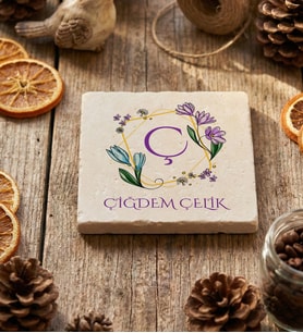 Kişiye Özel Ç Harfli Bardak Altlığı Doğum Günü Hediyesi (Krem)