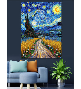 Van Gogh Yıldızlı Gece Dekoratif Kanvas - Mdf Ahşap Tablo