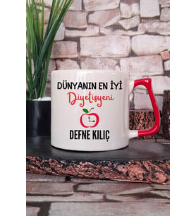Dünyanın En İyi Diyetisyeni Baskılı Kişiye Özel Diyetisyen Hediyelik Kırmızı Kulplu Kupa Bardak