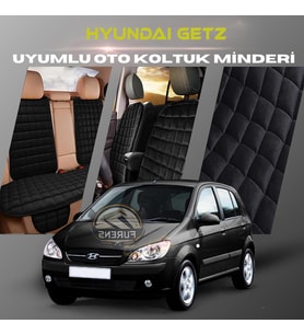 Hyundai Getz Siyah Renk Tay Tüyü Cepli & Terletmez Sırtlı Oto Koltuk Minder Seti - Koltuk Koruma Kılıfı (ÖN & ARKA TAM SET)