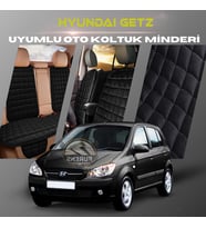 Hyundai Getz Siyah Renk Tay Tüyü Cepli & Terletmez Sırtlı Oto Koltuk Minder Seti - Koltuk Koruma Kılıfı (ÖN & ARKA TAM SET)