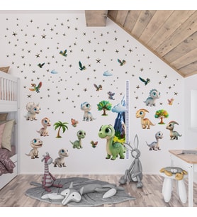 Sevimli Dinazorlar Temalı Boy Ölçerli Duvar Sticker Seti - Mat, Sökülebilir, Çocuk Odası Dekoru