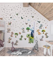 Sevimli Dinazorlar Temalı Boy Ölçerli Duvar Sticker Seti - Mat, Sökülebilir, Çocuk Odası Dekoru
