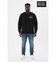 Erkek Büyük Beden Unified Collective Baskılı Bisiklet Yaka Sweatshirt SPR26BSW956-10 (Siyah)