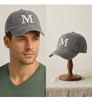 BK Gift Kişiye Özel Harf Nakışlı Vintage Krem Beyzbol Şapkası Unisex Eskitme Kumaş Metal Tokalı