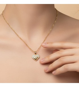 XUPİNG JEWELRY KALPLİ ÇİÇEK TAŞLI KOLYE (Altın)
