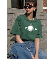 Unisex Astronaut Rides Baskılı T-shirt (Yeşil)
