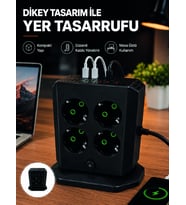 Dikey Priz Kulesi 8 Ac Priz 4 Usb 2 Type-c Çocuk Korumalı Güç Dağıtıcı
