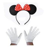 Mey İthalat® Kırmızı Fiyonklu Minnie Mouse Tacı ve Beyaz Eldiven Seti