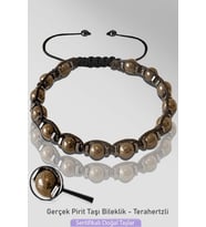 Sertifikalı Makrome 6mm Doğal Gerçek Pirit Taşı Bileklik - Ayarlamalı (Çok Renkli)