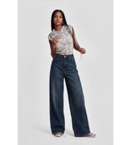 Kadın İndigo Yüksek Bel Culotte Fit Wideleg Jean Pantolon