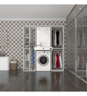 Kenzlife çamaşır-kurutma makinesi dolabı ve giysi dolabı çekmeceli hattabmdf sol raf byz 187*160*60  % 100 FULL MDF (Beyaz)