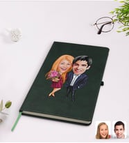 BK Gift Kişiye Özel Sevgililer Karikatürlü Yeşil Termo Deri Defter Model 94