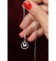 Yuvarlak Kolye Zirkon Taşlı Beyaz Zincir 925 Ayar Gümüş Kolye (Silver)