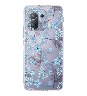 Xiaomi  Mi 11 Pro  Kamera Korumalı Kapak Floral Mavi Tasarımlı Şeffaf  Kılıf