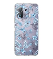 Xiaomi  Mi 11 Pro  Kamera Korumalı Kapak Floral Mavi Tasarımlı Şeffaf  Kılıf