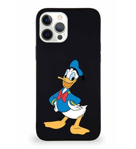 Apple iPhone 12 Pro Max Soft Premier Kapak Donald Duck-C Tasarımlı Silikon Kılıf - Siyah (Şeffaf)