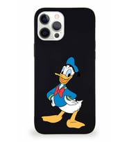 Apple iPhone 12 Pro Max Soft Premier Kapak Donald Duck-C Tasarımlı Silikon Kılıf - Siyah (Şeffaf)