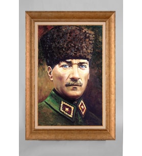 Altın Varaklı Çerçeveli Paspartulu Atatürk Tablo a684 (Gold)
