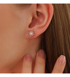 925 Ayar Gümüş İncili Kutup Yıldızı Küpe Rose Gold