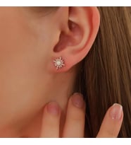 925 Ayar Gümüş İncili Kutup Yıldızı Küpe Rose Gold