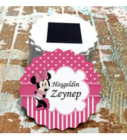 Magnet Hediyelik - Kız Çocuk Minie Mouse Pembe Tasarım Doğum Günü - Yenidoğan Hatırası Magnet