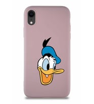 Apple iPhone XR Soft Premier Kapak Donald Duck-A Tasarımlı Silikon Kılıf - Pudra (Şeffaf)