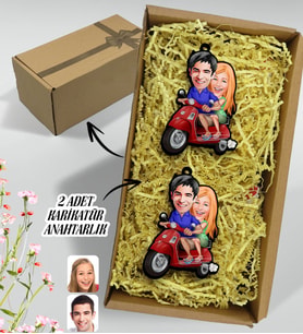 BK Gift Hediye Kutulu Kişiye Özel Sevgililer Karikatürlü Ahşap 2'li Ahşap Anahtarlık-10