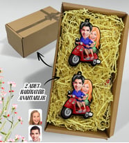 BK Gift Hediye Kutulu Kişiye Özel Sevgililer Karikatürlü Ahşap 2'li Ahşap Anahtarlık-10