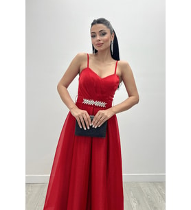 Organze Dalya Kumaş Prenses Elbise - KIRMIZI