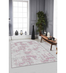 Pembe Vintage Kaymaz Tabanlı Makinede Yıkanabilir Halı DR005 - 100 x 160 cm