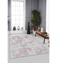 Pembe Vintage Kaymaz Tabanlı Makinede Yıkanabilir Halı DR005 - 100 x 160 cm