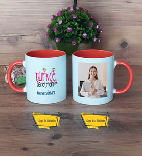 Türkçe Öğretmeni Kupa Bardak Turuncu Fotoğraflı Öğretmenler Günü Hediyesi
