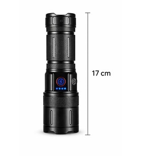 6000 lümene zoomlu el feneri-power bank kamp lambası el feneri (Siyah)