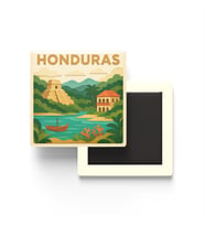 Honduras - Honduras - Paper Cut Art - Baskılı Buzdolap Magneti Kare - 9x9 cm