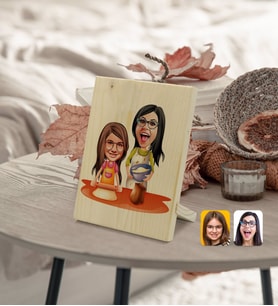BK Gift Kişiye Özel Anne Kız Karikatürlü Dekoratif Ahşap Çerçeve Model 2