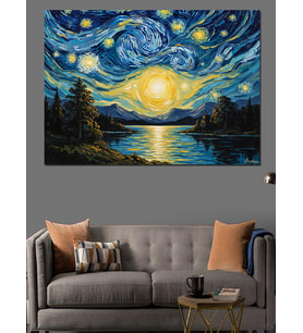 Van Gogh Tarzı Yıldızlı Gece Denizi Dekoratif Kanvas - Mdf Ahşap Tablo