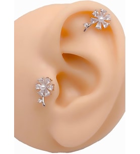 Taşlı İncili Çiçek Figürlü Kıkırdak Helix Tragus Piercing (1adet)