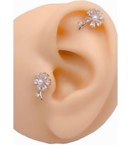 Taşlı İncili Çiçek Figürlü Kıkırdak Helix Tragus Piercing (1adet)