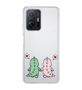 Xiaomi Mi 11T - 11T Pro Uyumlu Kalpli Dinazor Çiftler Tasarımlı Şeffaf Telefon Kılıfı