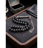 Doğal Hematit Taşlı 33'lük Tesbih Metal Püsküllü 10mm Küre Kesim 902806