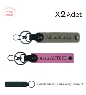 Arkadaşa Anlamlı Hediye, İsim & Soyisim Kişiselleştirilmiş 2’li Anahtarlık, Kül Gri-Pembe-Lacivert