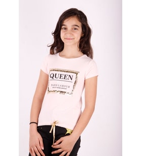 Toontoy Kız Çocuk Queen Varak Leoapar Baskılı Tişört (Pudra)