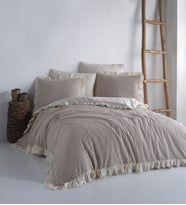 Macas Home Soil %100 Pamuklu Fırfırlı İpliği Boyalı Çift Kişilik Nevresim Takımı 200*220