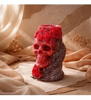 Kuru Kafa Gothic Hallowen Temalı Doğal Soya Silindir Mum (Kırmzı-Haki)