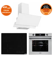 AFM Tech  Hira Elektrikli Vitroseramik Turbo Beyaz Dijital  Ankastre Set ( FM3301 + V6-04 + FM7701)
