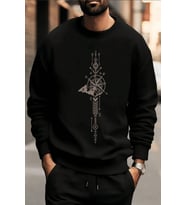 Pusula Zaman Çizelge Baskılı Oversize Sweatshirt (Siyah)