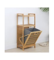 2 ORGANİZER RAFLI - ÇEK AÇ SEPET AHŞAP BAMBU KİRLİ ÇAMAŞIR SEPET 40X35X95CM (5343)