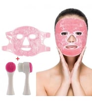 Jel Buz Paketi Yüz Maskesi Baş Ağrısı Yastık Kozmetik Maske + Çift Taraflı Cilt Fırçası